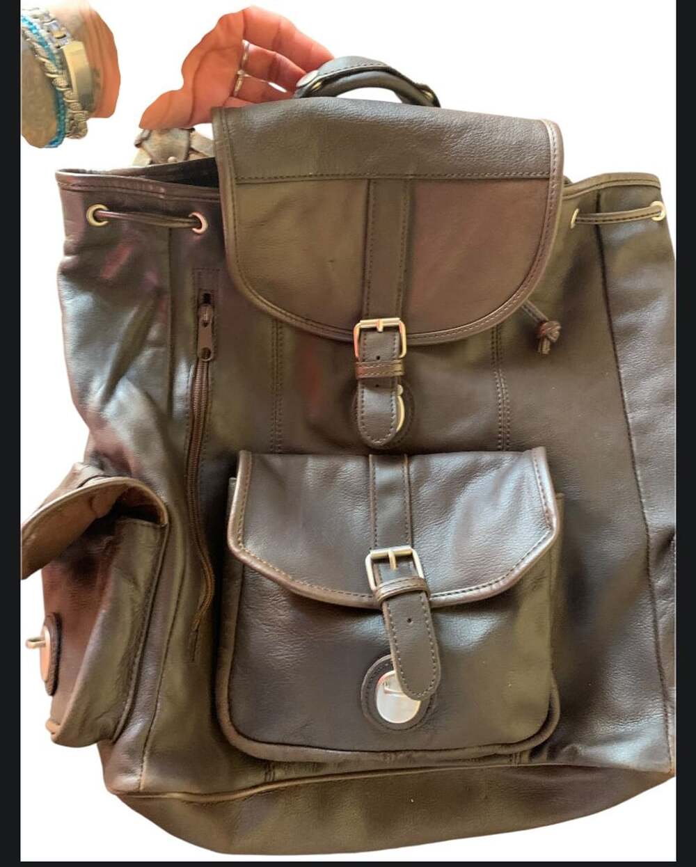 Genuine Leather Unisex Backpack Shoulder Vintage Bucket Brown Bag